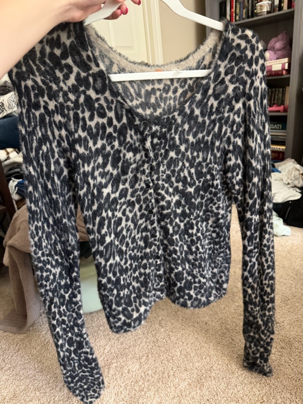 Free People Cashmere Leopard-Print Knit Cardigan Sweater - Black & Cream